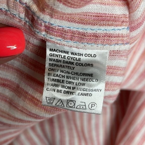 TOMMY Bahama 100% linen red/pink and white striped long sleeve button down. XL - Picture 7 of 13